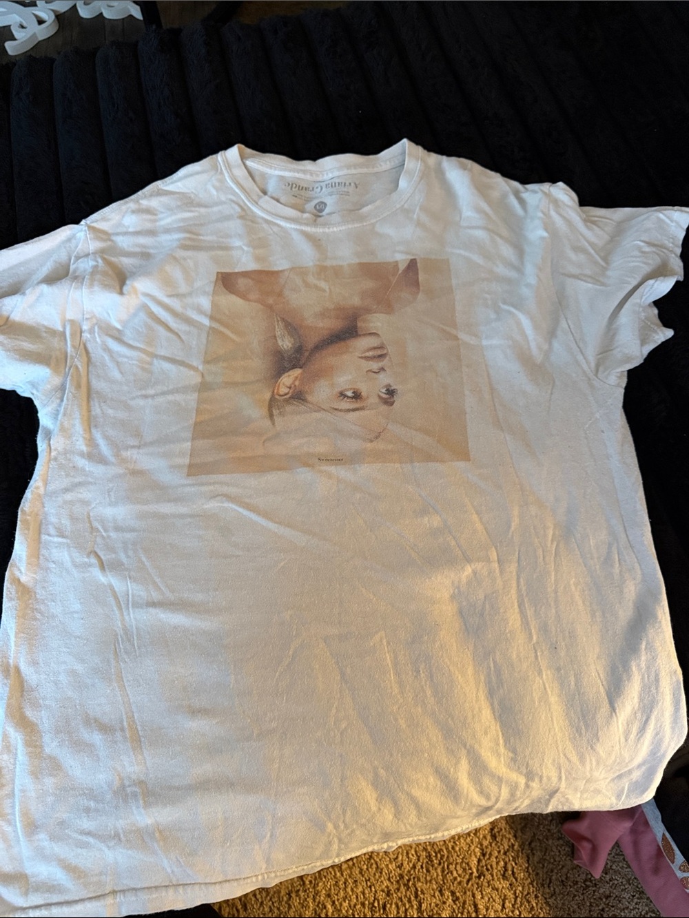 Ariana Grande White Short Sleeve Graphic Tee with Sepia Portrait